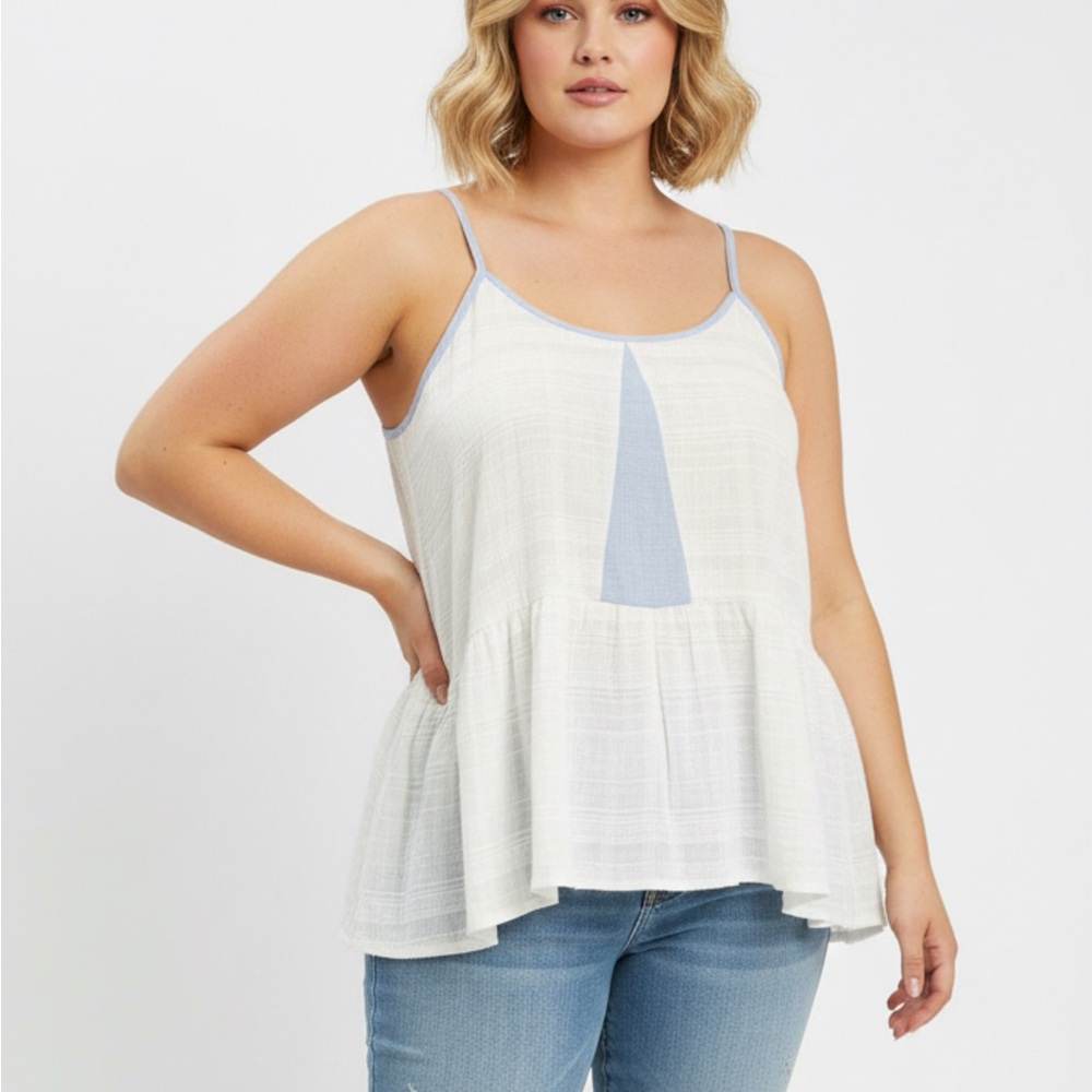 Hem & Thread Women's Blue White‎ Camisole Tank Top Summer -233 Sm